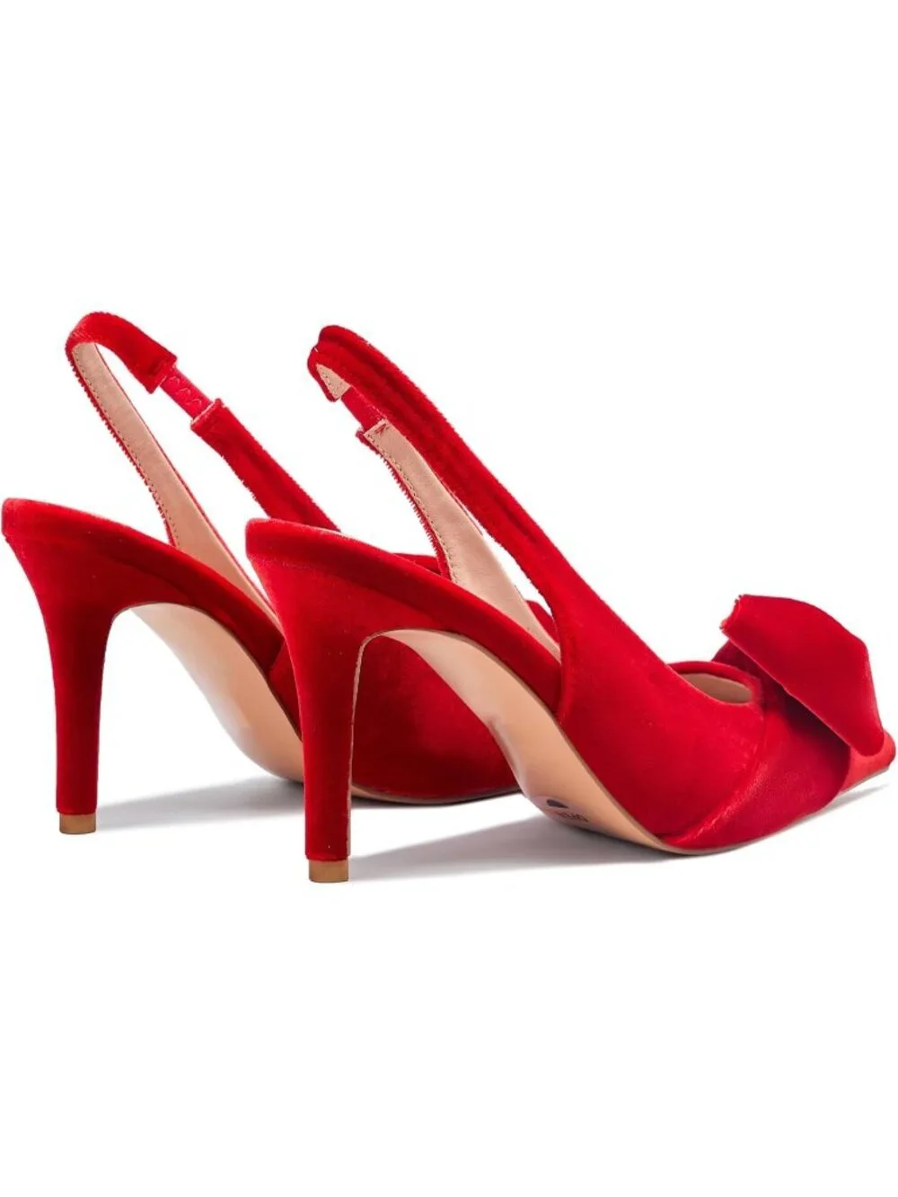 Women's Velvet Red Slingback Heels with Bow Pointed Toe Pumps Dress Shoes